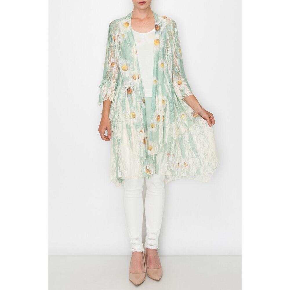 Origami Mint Sunflower Hi-Lo Cardigan S/M